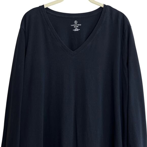 Lands End Relaxed Womens V-Neck Tee Size 2X Black Long Sleeve 100% Supima Cotton - Picture 2 of 6